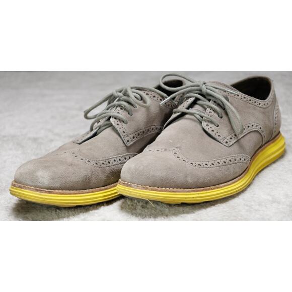 Cole Haan Lunargrand Gray Suede Yellow Sole Wingtip Shoes Mens Size 11 main image 4